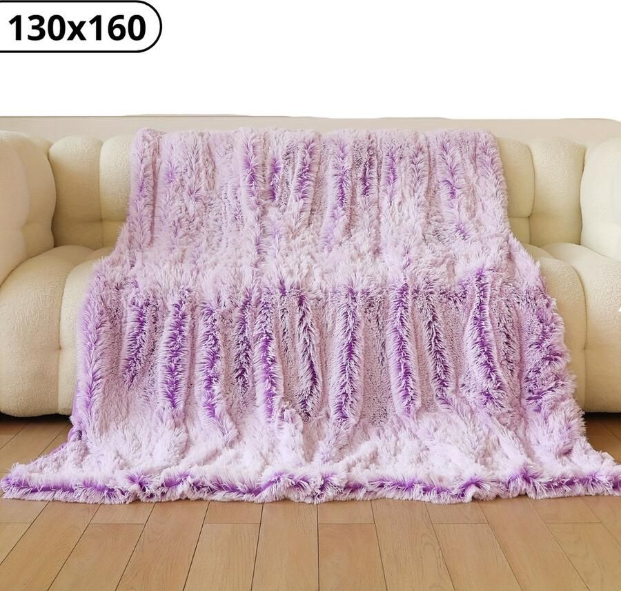 Bovista Plaid Dekentje Pluche Wollen Fleece Deken Knuffeldeken Bank Deken Paars 130x160cm