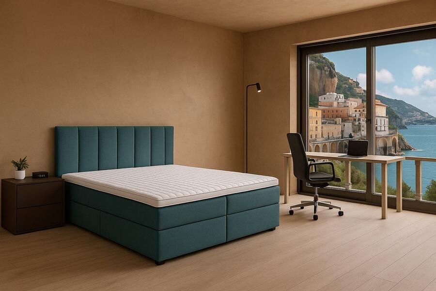 Boxspring FD Boxspring Amalfi vlak 100x220 cm kleur lichtblauw