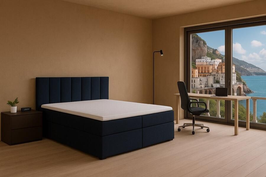 Boxspring FD Boxspring Amalfi vlak 140x200 cm kleur donkerblauw