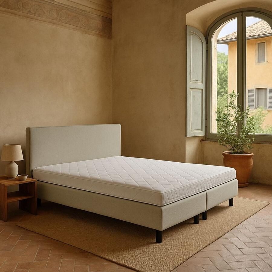 Boxspring FD Boxspring Vendita vlak 120x200 cm Luxe Pocketvering Stof beige Gratis 2x Hoofdkussens - Foto 2