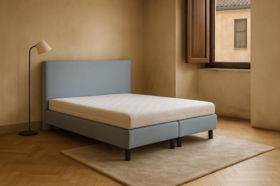 Boxspring FD Boxspring Vendita vlak 120x200 cm Luxe Pocketvering Stof lichtblauw Gratis 2x Hoofdkussens - Foto 2