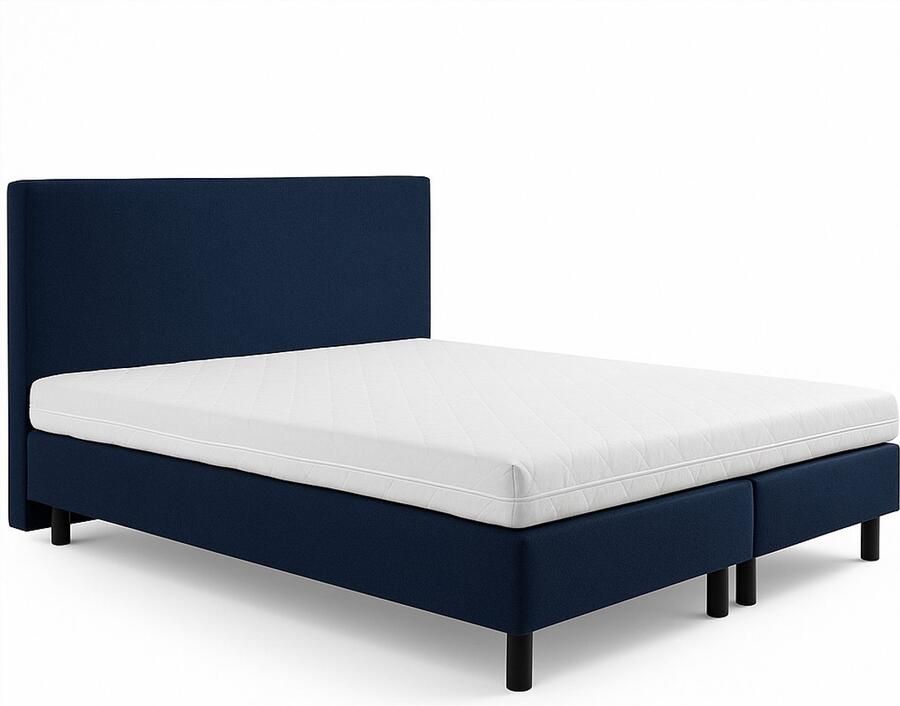 Boxsping FD Boxspring Vendita vlak 70x190 cm Luxe Pocketvering Stof donkerblauw Gratis 2x Hoofdkussens