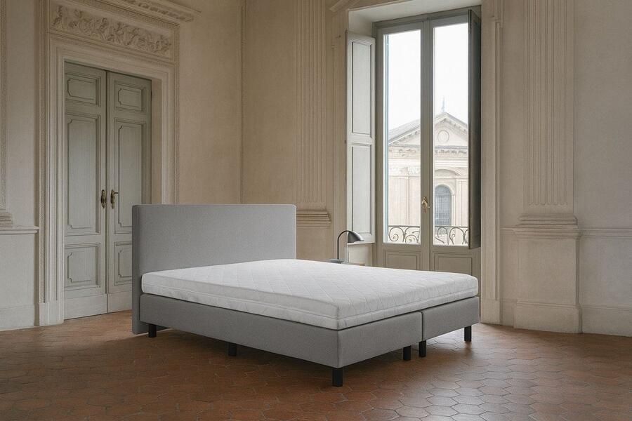 Boxspring FD Boxspring Vendita vlak 120x200 cm Luxe Pocketvering Stof grijs Gratis 2x Hoofdkussens - Foto 2
