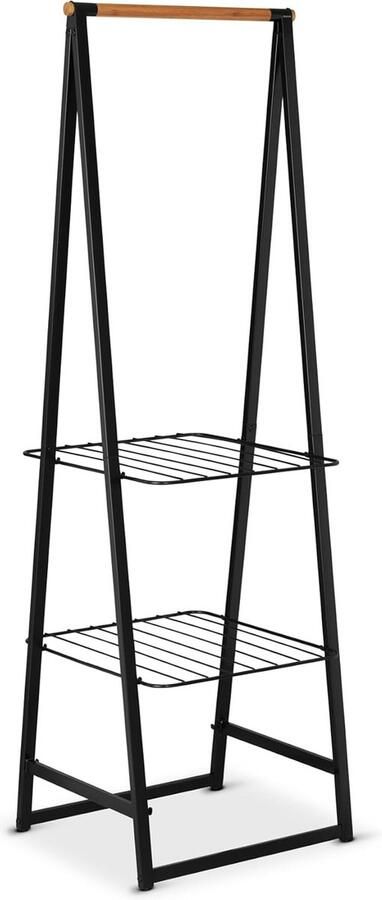 Brabantia Kledingre Multifunctioneel Bamboe Roede Hangplek Hoogte Verstelbare Rekken Antislipvoetjes Drogen Plaats voor 28 Kleerhangers Ruimtebesparend Opbergen 57D x 60B x 190Hcentimeter Laadvermogen tot 10 kg Zwart