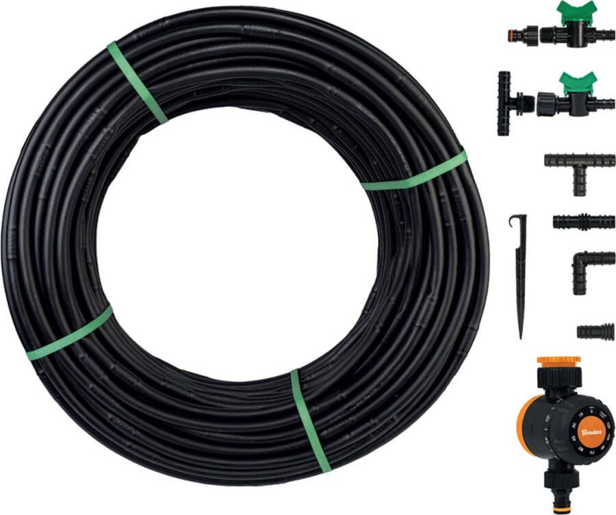 Bradas Set met WATER FLOW DRIP slang 50m met timer