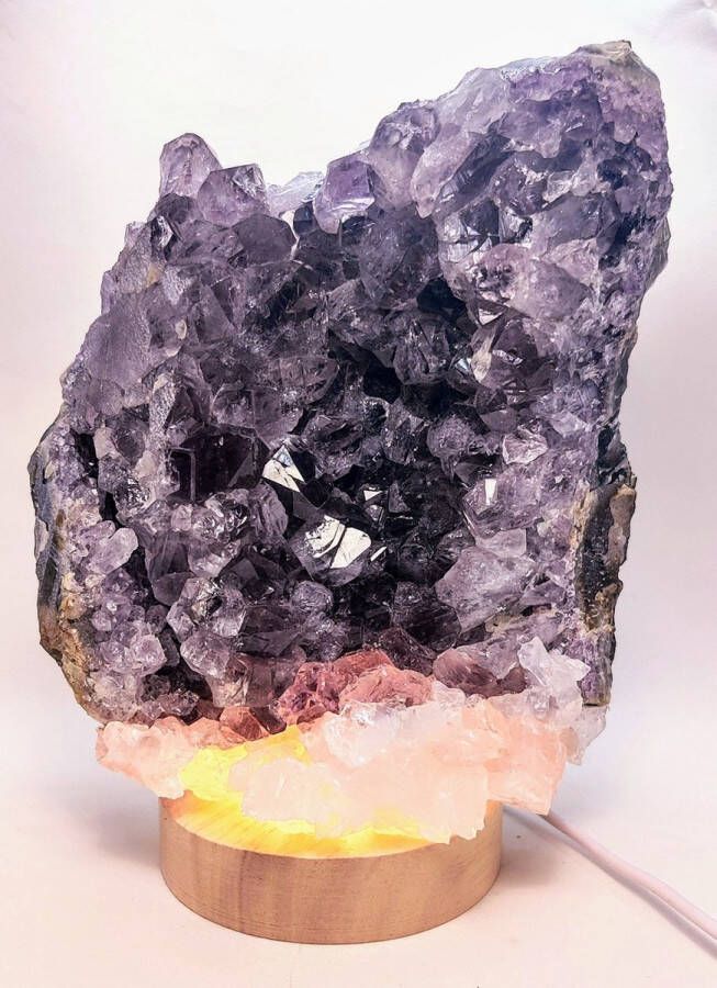 Braembles.eu Braembles Amethist met Bergkristal A+ kwaliteit 2 kg Tafellamp Edelstenen 3 Watt LEDlamp Sfeerverlichting Binnen Cadeau