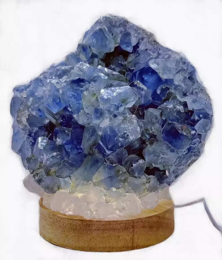 Braembles.eu Braembles Celestien-Bergkristal Edelstenen Tafellamp 2.32 kg 3 watt-LEDlamp Nachtlampje Kinderen Nachtlampje Volwassenen Nachtlampje Stopcontact Zoutlamp Sinterklaas Kerstcadeau Kerst