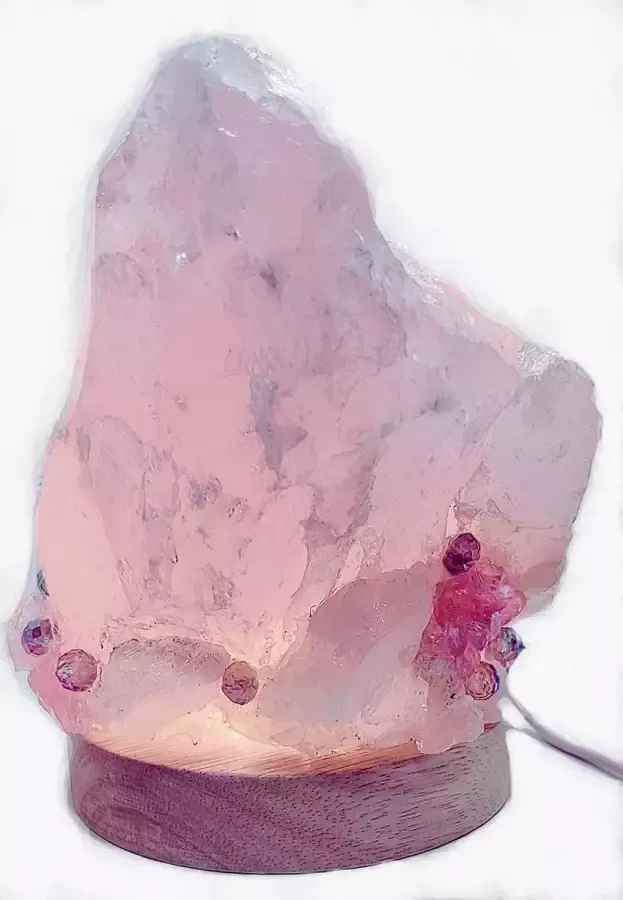 Braembles.eu Braembles Rozenkwarts Edelstenen Tafellamp 1.5 kg 3 Watt-LEDlamp de Gouden Driehoek met Amethist Bergkristal en Kristallen Kralen Nachtlampje Volwassenen Nachtlampje Stopcontact Cadeau - Foto 2