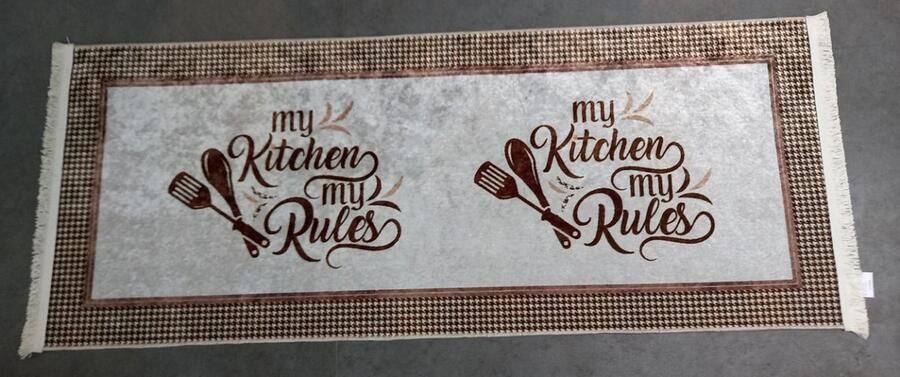 Braillant vloerkleed keukenmat keukenloper bruin grijs my kitchen my rules 80 x 200 cm