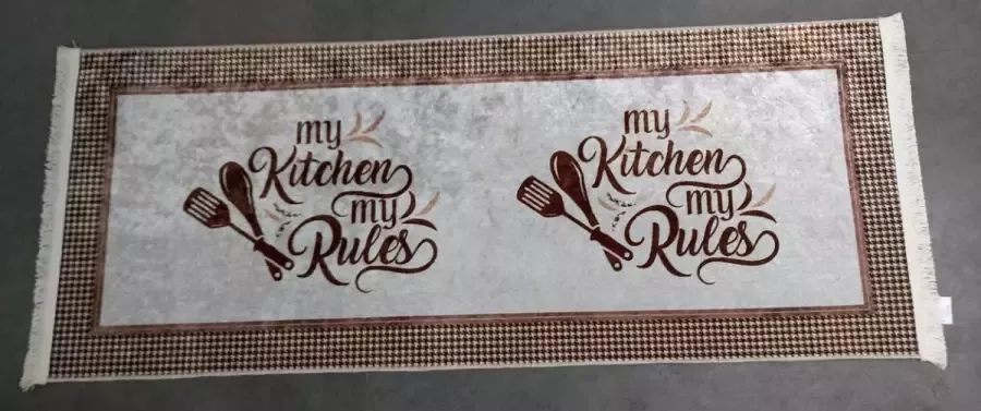 Braillant vloerkleed keukenmat keukenloper grijs bruin my kitchen my rules 80 x 200 cm