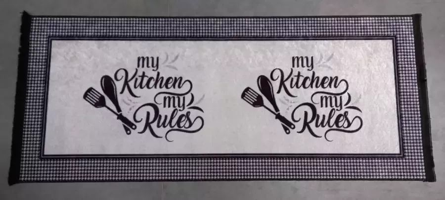 Braillant vloerkleed keukenmat keukenloper zwart grijs my kitchen my rules 80 x 200 cm - Foto 1