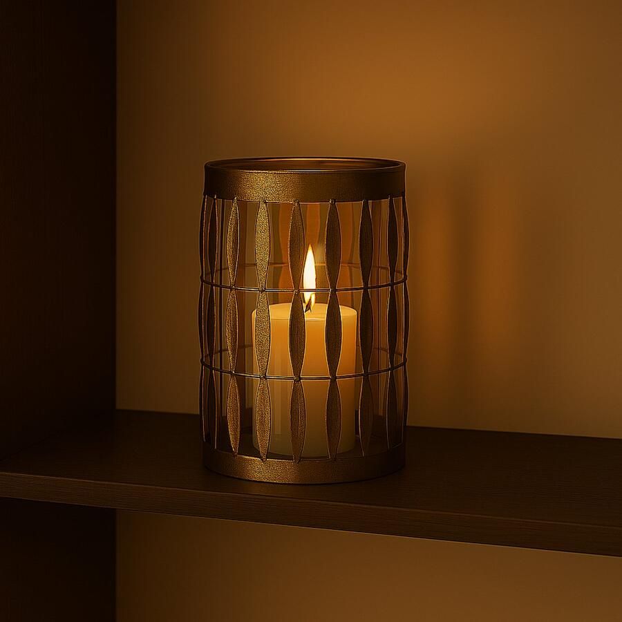 Branded Rustieke Houten Kandelaar – Decoratieve Lantaarn – Sfeerverlichting voor Woonkamer Balkon Tafel – Bohemian & Landelijk Decor – 21cm