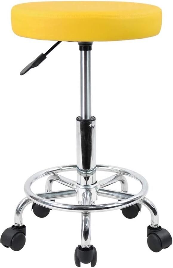 Branded by Earth PU lederen ronde rollende kruk met voetsteun draaibare hoogteaanpassing spa opstellen salon tatoeage werk kantoor massage krukken taakstoel (geel)