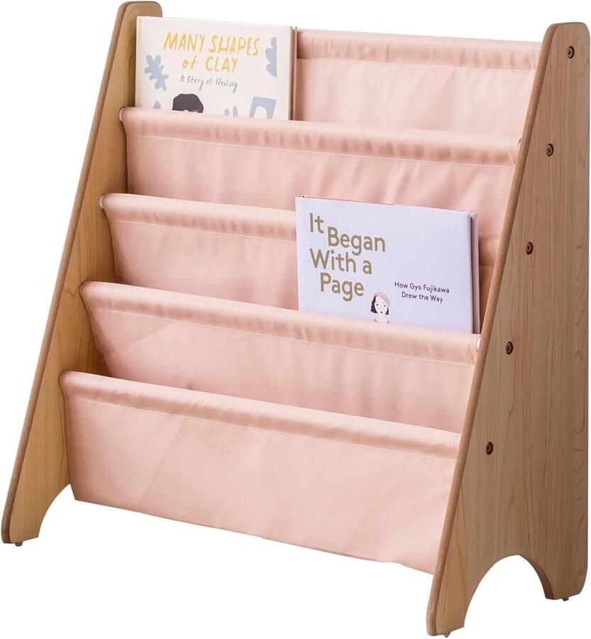 Brandless Boekenrek Kind Boekenkast Kinderkamer Wandrek Roze en Natuurlijk