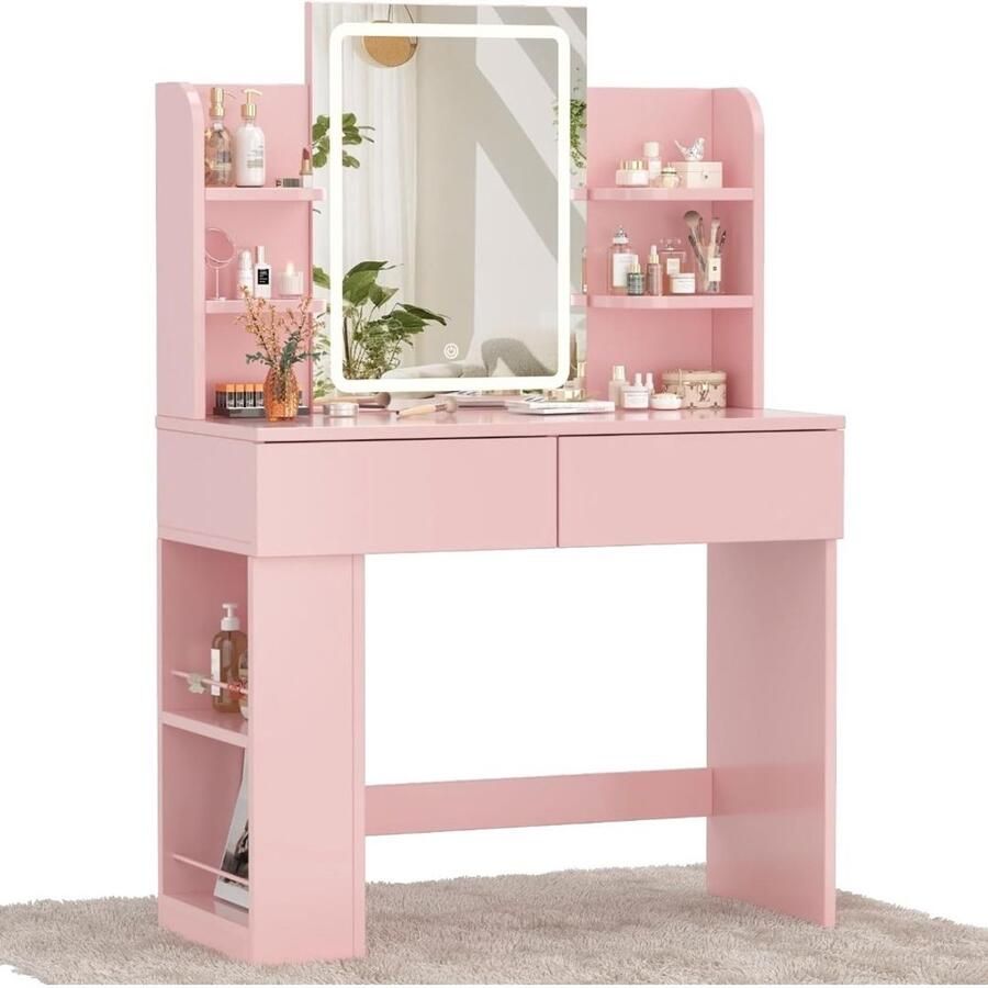 Brandless Make Up Tafel met Spiegel Kaptafel voor Meisjes Hollywood Spiegel met Verlichting - Foto 2