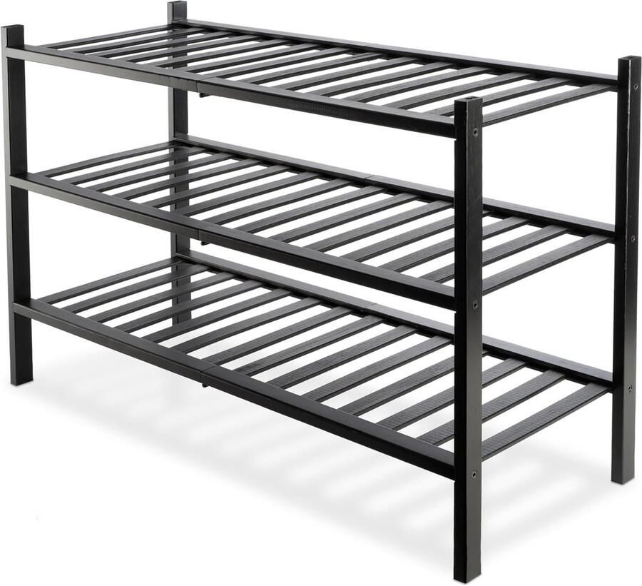 Bamboe Schoenenrek Schoenenstandaard voor Hal en Gang 2 Niveaus Zwart 68 x 28 x 46 cm