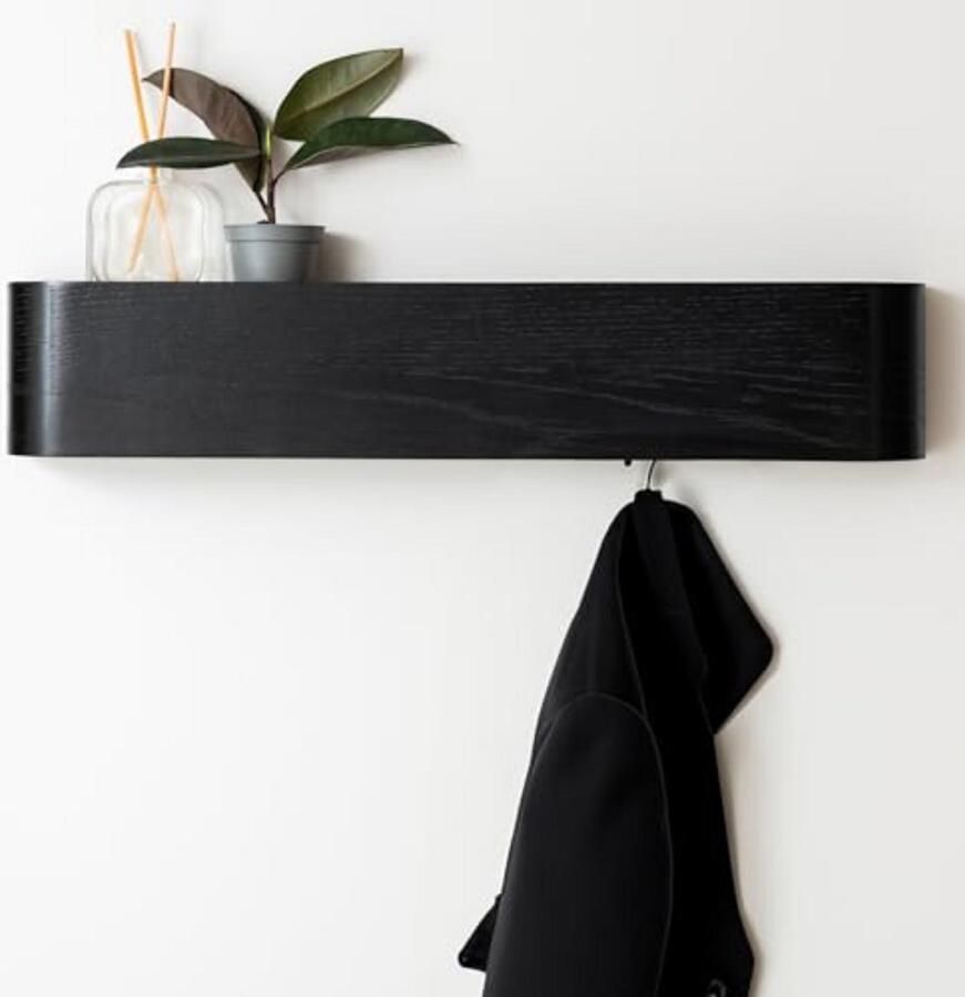 Brandless Wandkapstok met Hoedenplank Kapstok Hangend met Plank Wandhaak Zwart