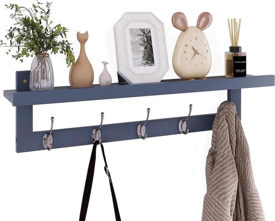 Brandless Wandkapstok met Hoedenplank Kapstok Wandplank Blauw