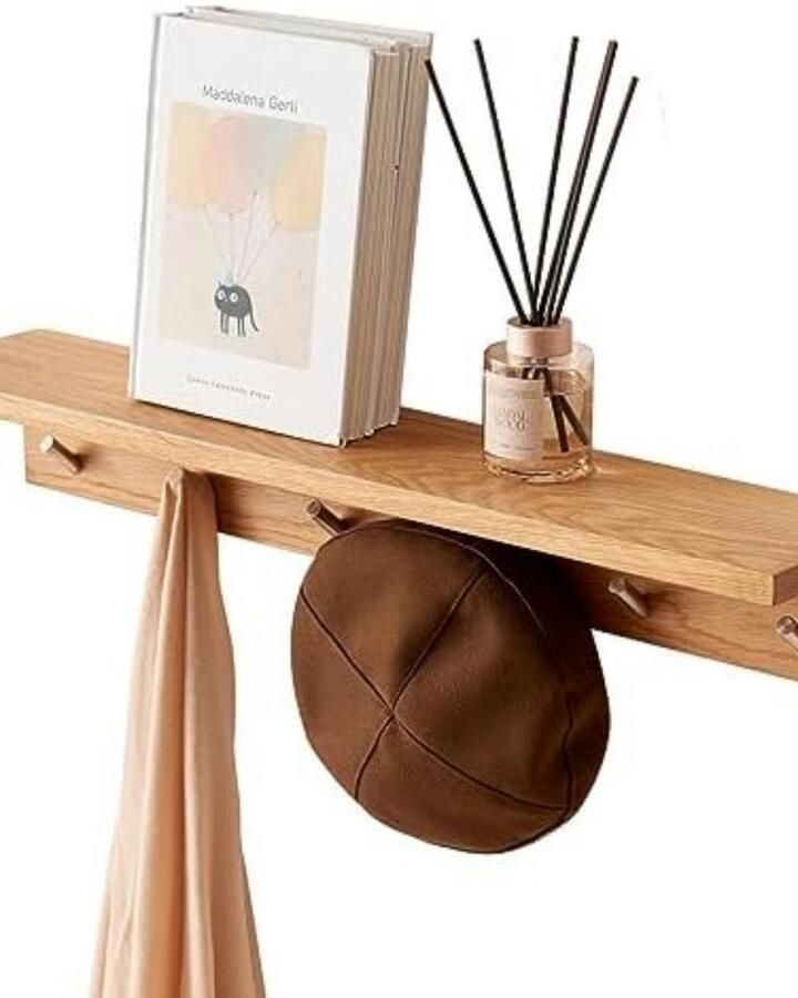 Brandlesss Wandkapstok met Hoedenplank Kapstok Hangend met Plank Wandhaak Eiken