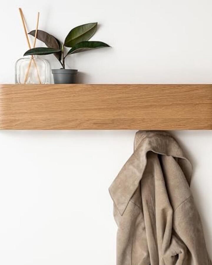 Brandlless Wandkapstok met Hoedenplank Kapstok Hangend met Plank Wandhaak Eiken