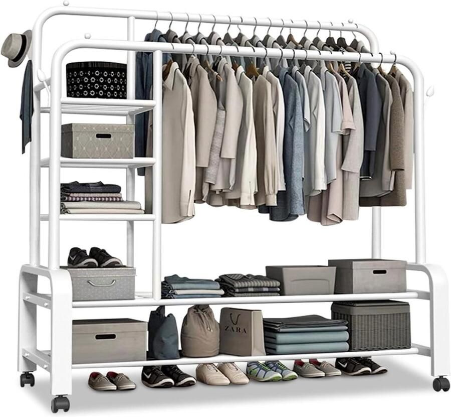 Brandloos JMZR Garderoberek met Kapstok Kledingrek Kledingstang Wit