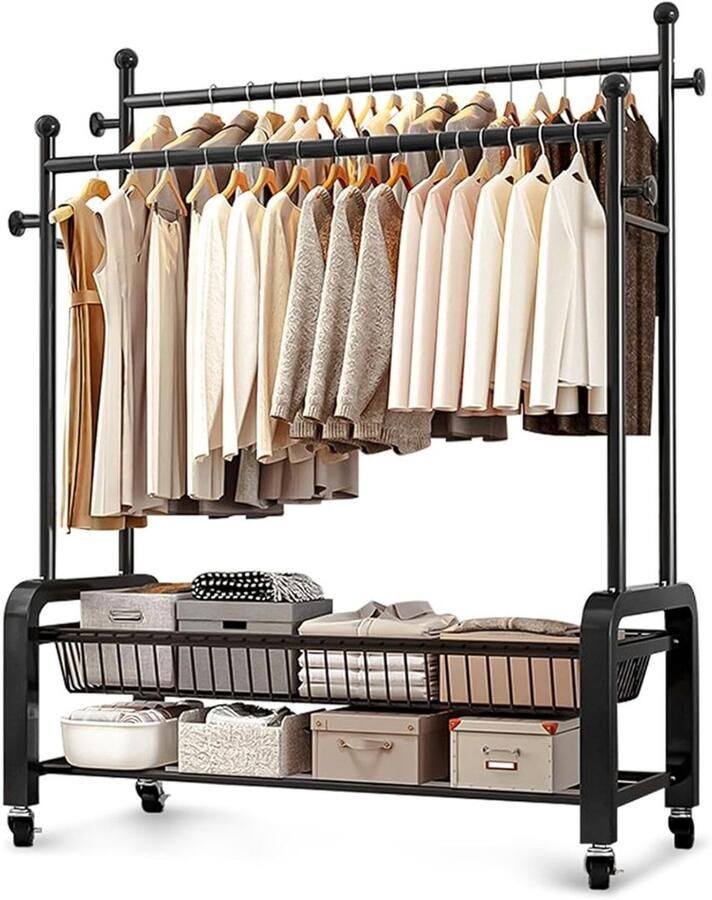 Brandloos JMZR Garderoberek met Kapstok Kledingrek Kledingstang Zwart