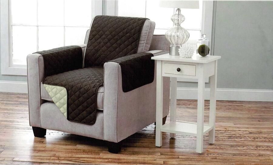 Brandsseller fauteuilbeschermer dubbelzijdige fauteuilhoes bekledingsbescherming fauteuilhoes gewatteerd met armleuningen en DRIE zakken maat: 1-zits ca. 190 x 165 cm bruin beige