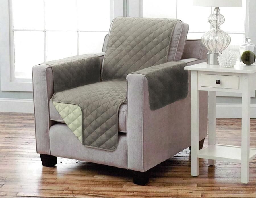 Brandsseller fauteuilbeschermer dubbelzijdige fauteuilhoes bekledingsbescherming fauteuilhoes gewatteerd met armleuningen en drie zakken afmeting: 1-zits ca. 190 x 165 cm lichtgrijs antraciet