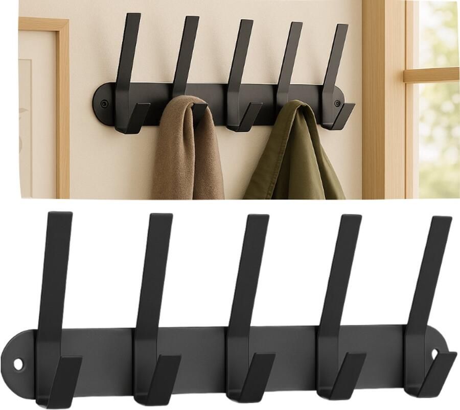 Brash Kapstok Hangend Kapstok 5 Dubbele Haken Wandkapstok Kapstok Modern Kapstok Zwart Muurkapstok