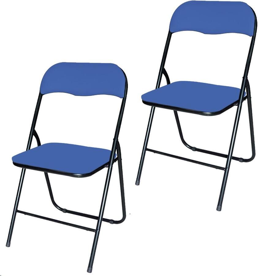 Brasq Set van 2 Gewatteerde Klapstoelen Blauw Zwart Opvouwbare stoelen 43x38x78 cm PVC Eettafelstoelen