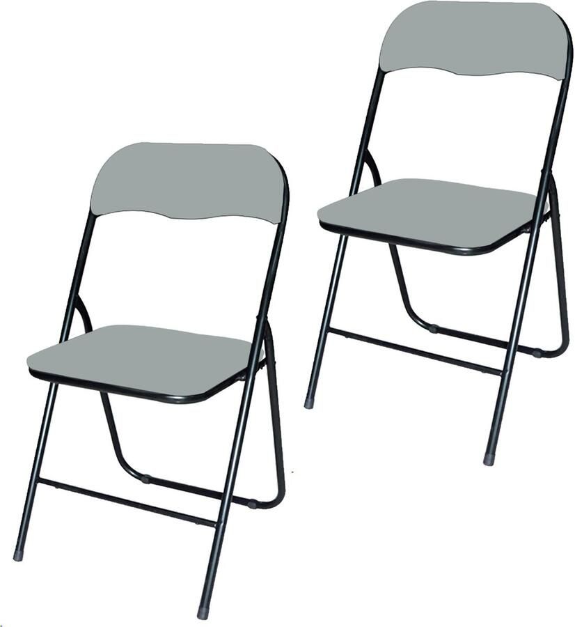 Brasq Set van 2 Gewatteerde Klapstoelen Grijs Zwart Opvouwbare stoelen 43x38x78 cm PVC Eettafelstoelen