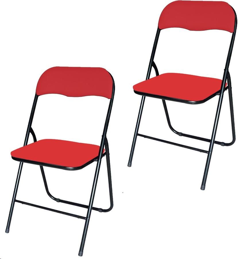 Brasq Set van 2 Gewatteerde Klapstoelen Rood Zwart Opvouwbare stoelen 43x38x78 cm PVC Eettafelstoelen