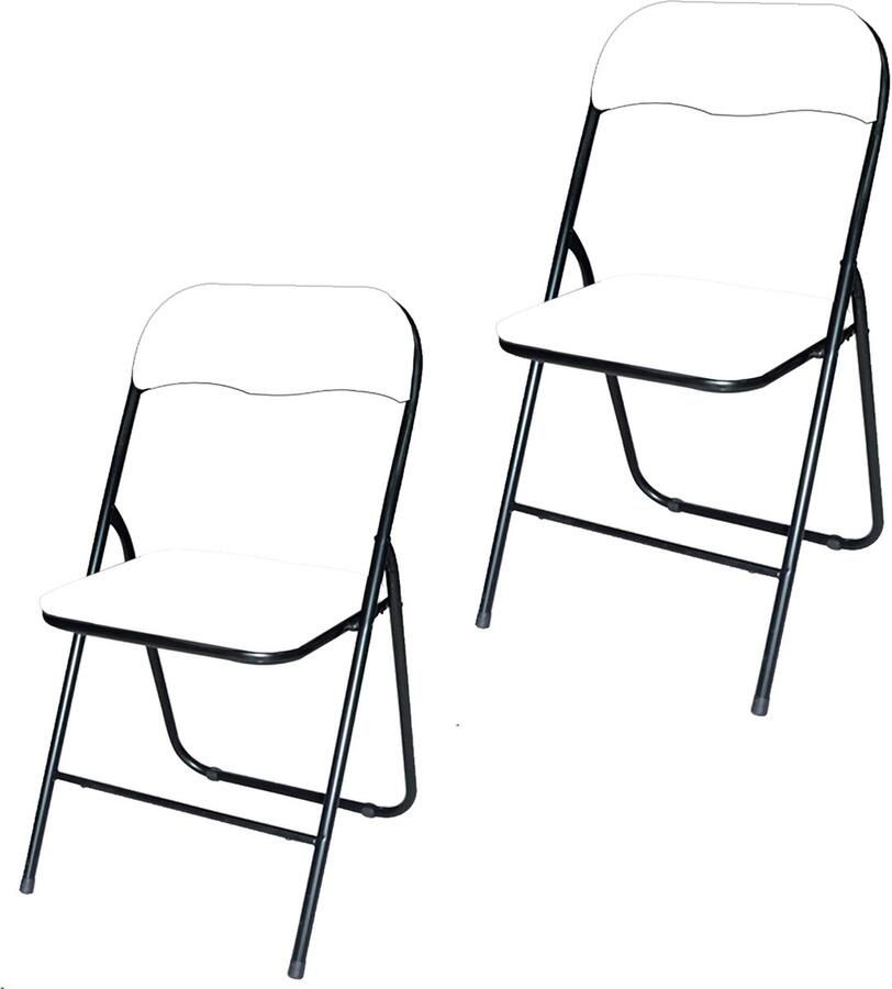 Brasq Set van 2 Gewatteerde Klapstoelen Wit Zwart Opvouwbare stoelen 43x38x78 cm PVC Eettafelstoelen
