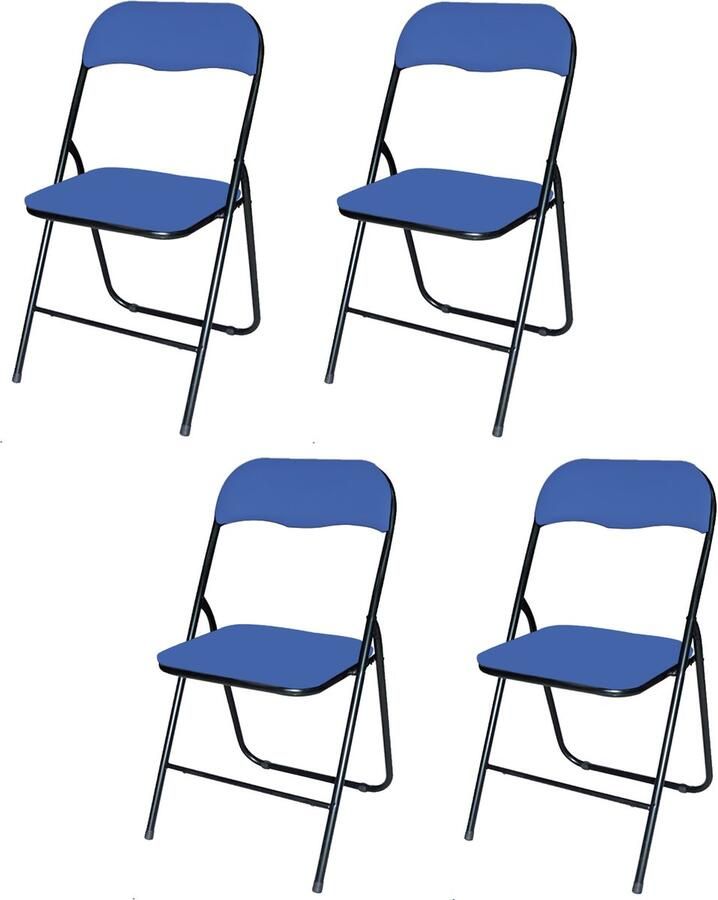 Brasq Set van 4 Gewatteerde Klapstoelen Blauw Zwart Opvouwbare stoelen 43x38x78 cm PVC Eettafelstoelen