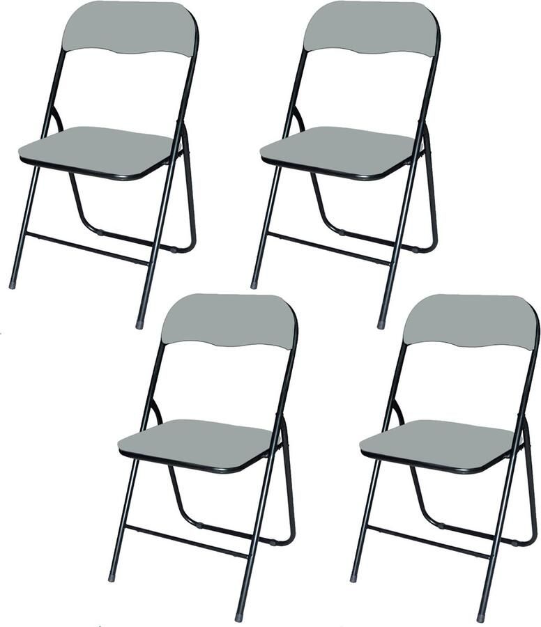 Brasq Set van 4 Gewatteerde Klapstoelen Grijs Zwart Opvouwbare stoelen 43x38x78 cm PVC Eettafelstoelen