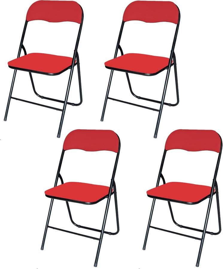 Brasq Set van 4 Gewatteerde Klapstoelen Rood Zwart Opvouwbare stoelen 43x38x78 cm PVC Eettafelstoelen
