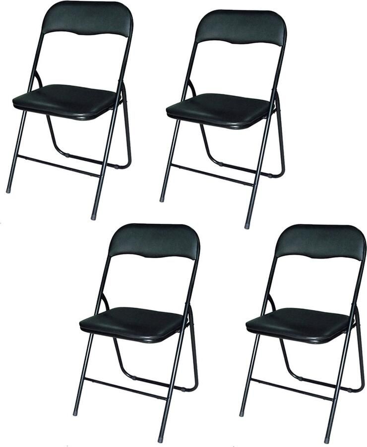 Brasq Set van 4 Gewatteerde Klapstoelen Zwart Opvouwbare stoelen 43x38x78 cm PVC Eettafelstoelen