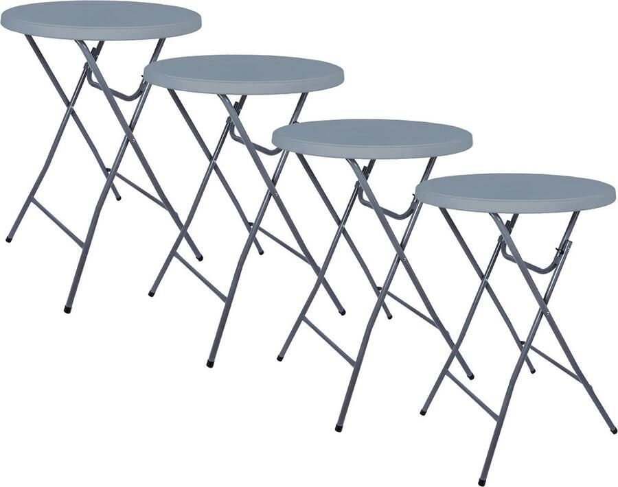 Brasq Statafel Set van 4 Grijs ø80 x 110 cm Bartafel Vouwtafel Inklapbaar van kunststof en metaal voor binnen en buiten