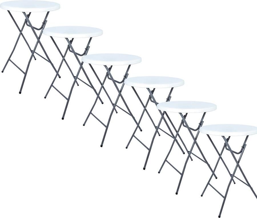 Brasq Statafel Set van 6 Wit Grijs ø80 x 110 cm Bartafel Vouwtafel Inklapbaar van kunststof en metaal voor binnen en buiten