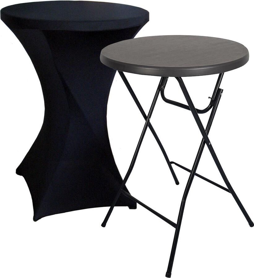 Brasq Statafel Zwart ø80 x 110 cm Inclusief Zwarte Statafelrok Bartafel Vouwtafel Inklapbaar van kunststof en metaal voor binnen en buiten