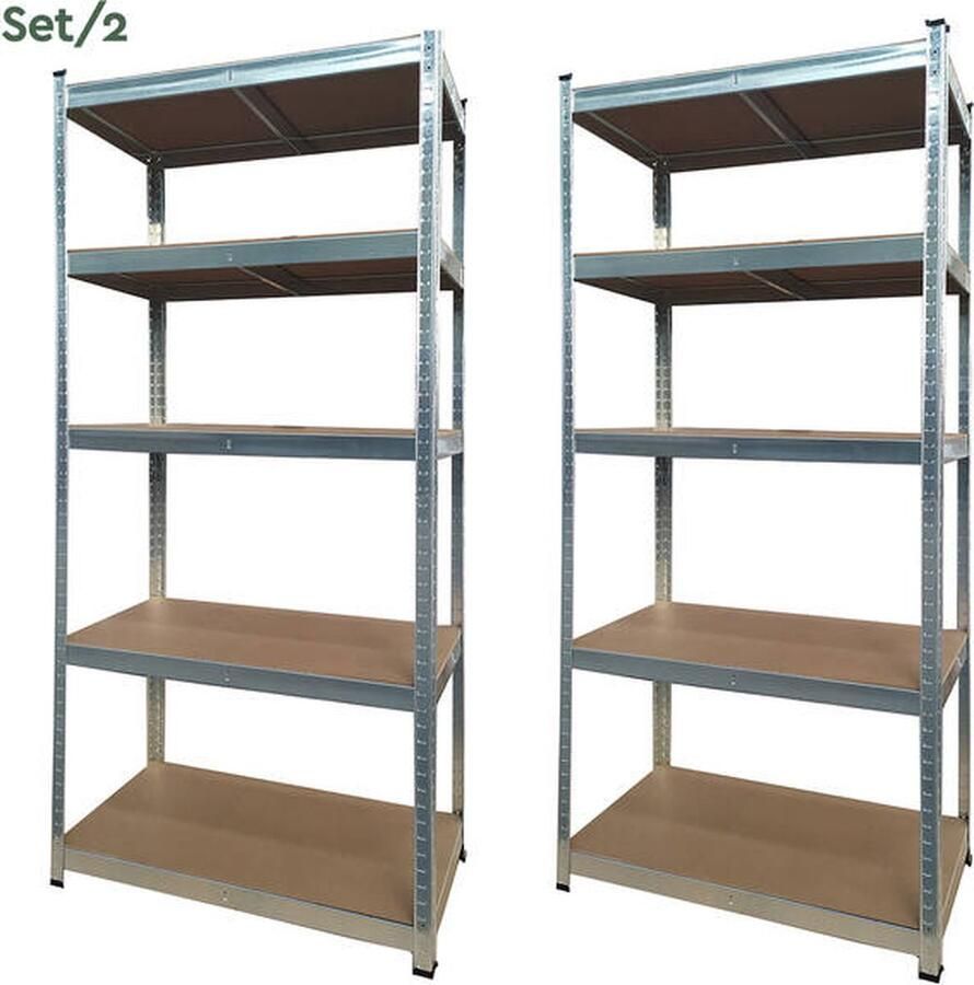 Brasq Stellingkast Set van 2 Metalen Opbergrek voorraadkast wandkast Magazijnstelling 180x90x40 5 lagen 175 KG per plank max 875 KG