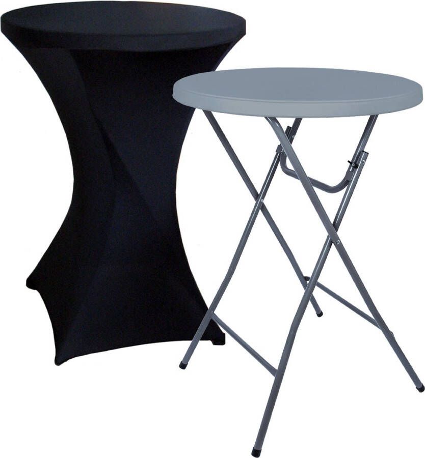 Brasq Statafel ⌀ 80cm Grijs Inclusief Statafelrok Zwart Vouwtafel Inklapbaar Voor binnen en Buiten