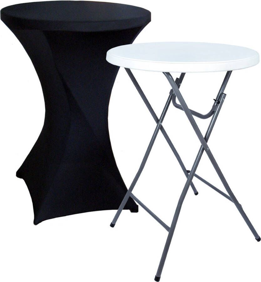 Brasq Statafel ⌀ 80cm Wit Grijs Inclusief Statafelrok Zwart Vouwtafel Inklapbaar Voor binnen en Buiten