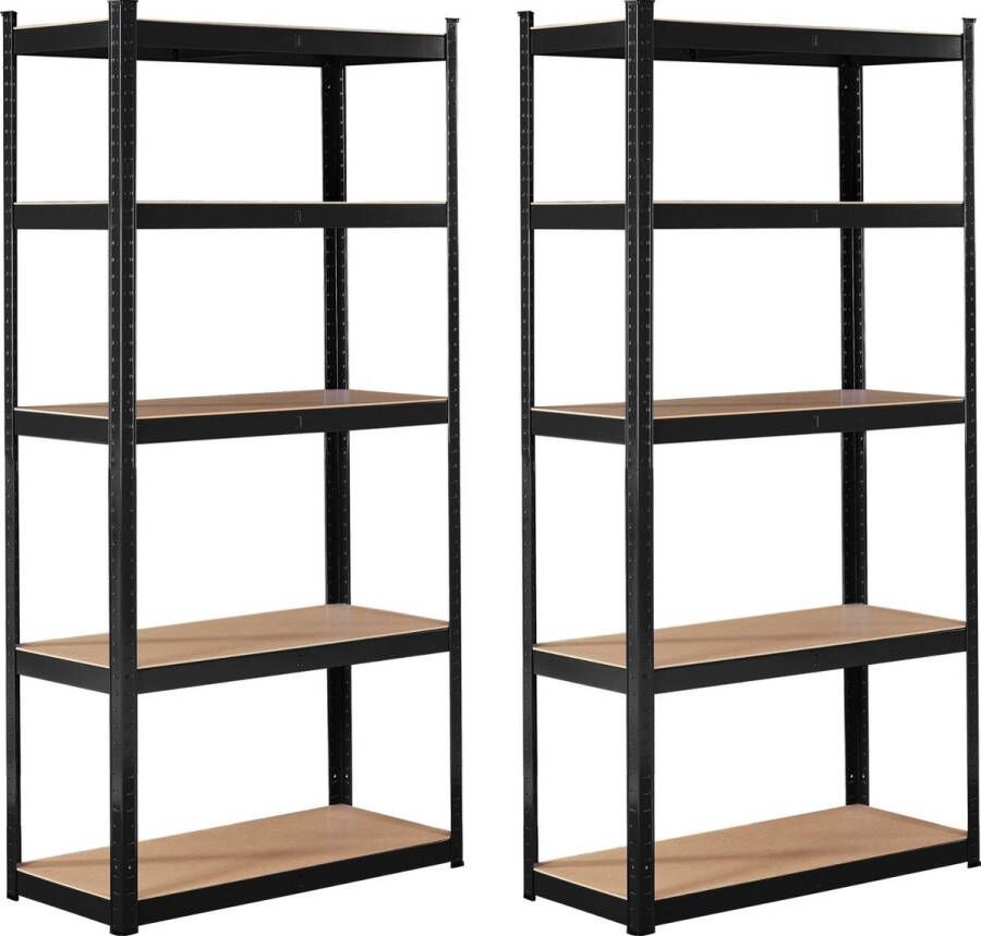 Brasq Stellingkast Set van 2 Zwart Metalen Opbergrek voorraadkast wandkast Magazijnstelling 180x90x40 5 lagen 175 KG per plank max 875 KG