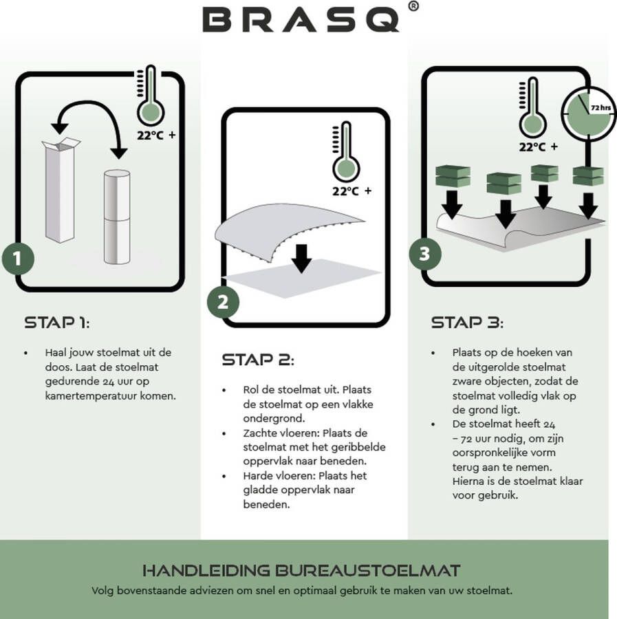 Brasq Rechthoekige Stoelmat CM100 Transparant 90x120 cm Hoogwaardig PVC Vloerbeschermer voor Harde Vloeren