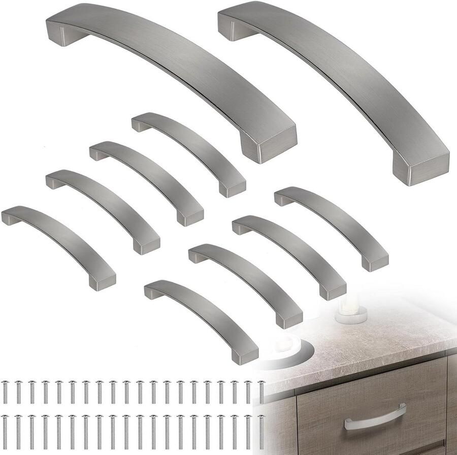 Brenzoos 10 stuks meubelgrepen met 128 mm gatafstand en schroeven keukengrepen en kastgrepen zilverkleurig stanggreep ladegreep beugelgreep commodegreep deurgrepen voor keukenkasten