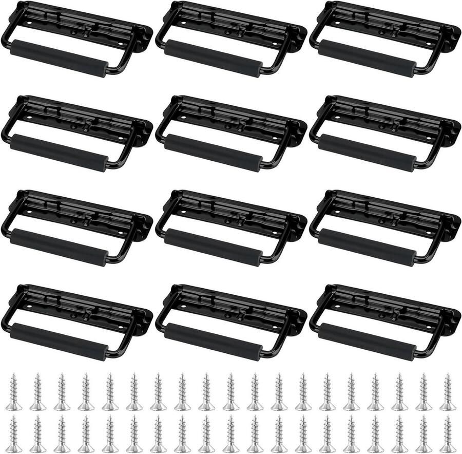 Brenzoos 12-pack klapgrepen zwart 140 x 40 mm geveerde metalen draaggreep Maak het dragen van kisten en boxes eenvoudiger met deze handige klapgrepen. Perfect voor kasten gereedschapskisten en hardware
