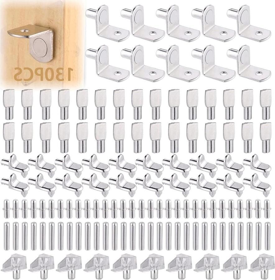 Titel: 130 stuks 6 stijlen plank steun pinnen kit voor glazen planken keukenkasten en meubels zilver