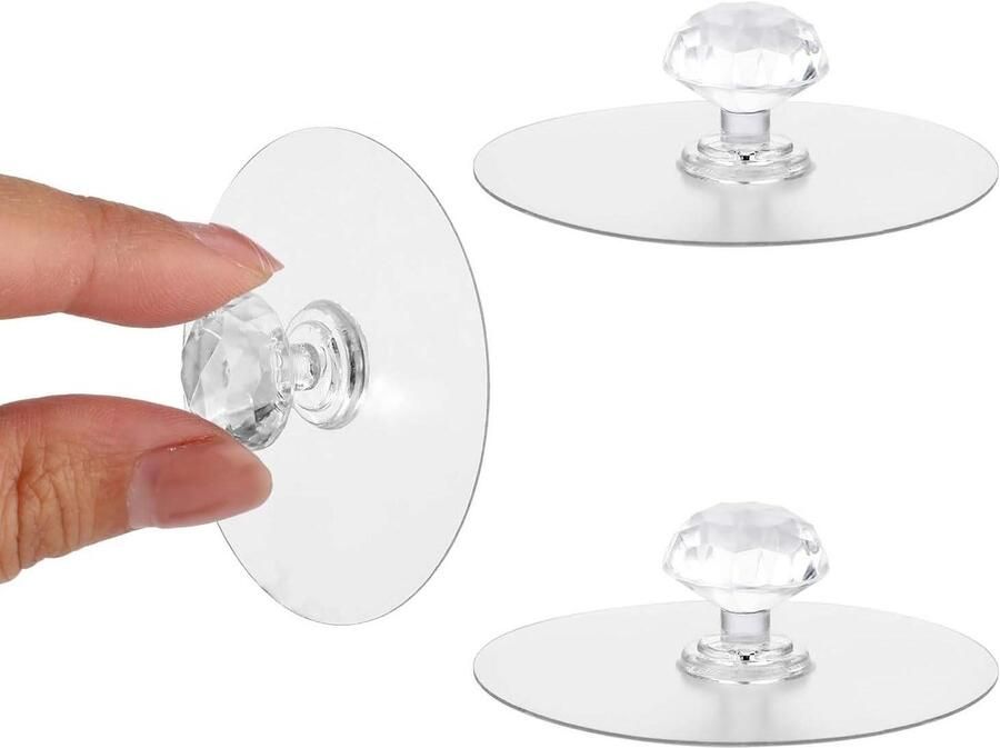 Brenzoos 2 stuks doorzichtige diamant kristal vormige kast lade knoppen voor garderobe keuken kast badkamer meubels deur raam zelfklevende push pull helper met zoekwoorden: luxe decoratief praktisch