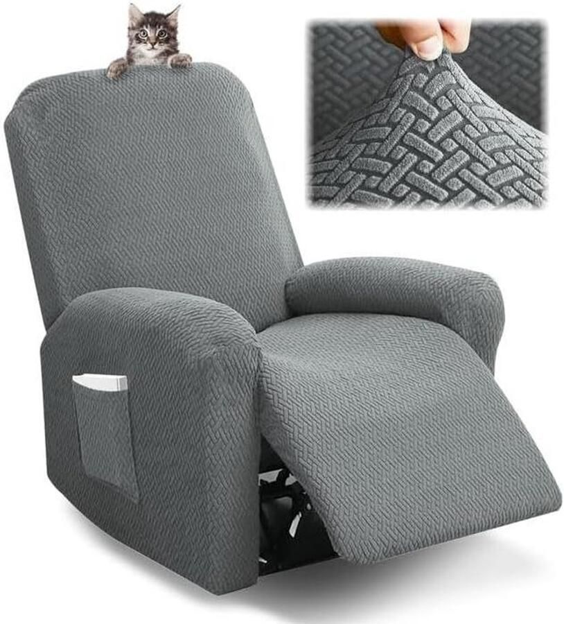 Brenzoos 4-delige stoelhoes voor relaxstoel van fluweel met zakken Deze complete stoelbeschermer is perfect voor je televisiestoel. Maak hem extra comfortabel voor kinderen en geniet van de stretch stoelhoes